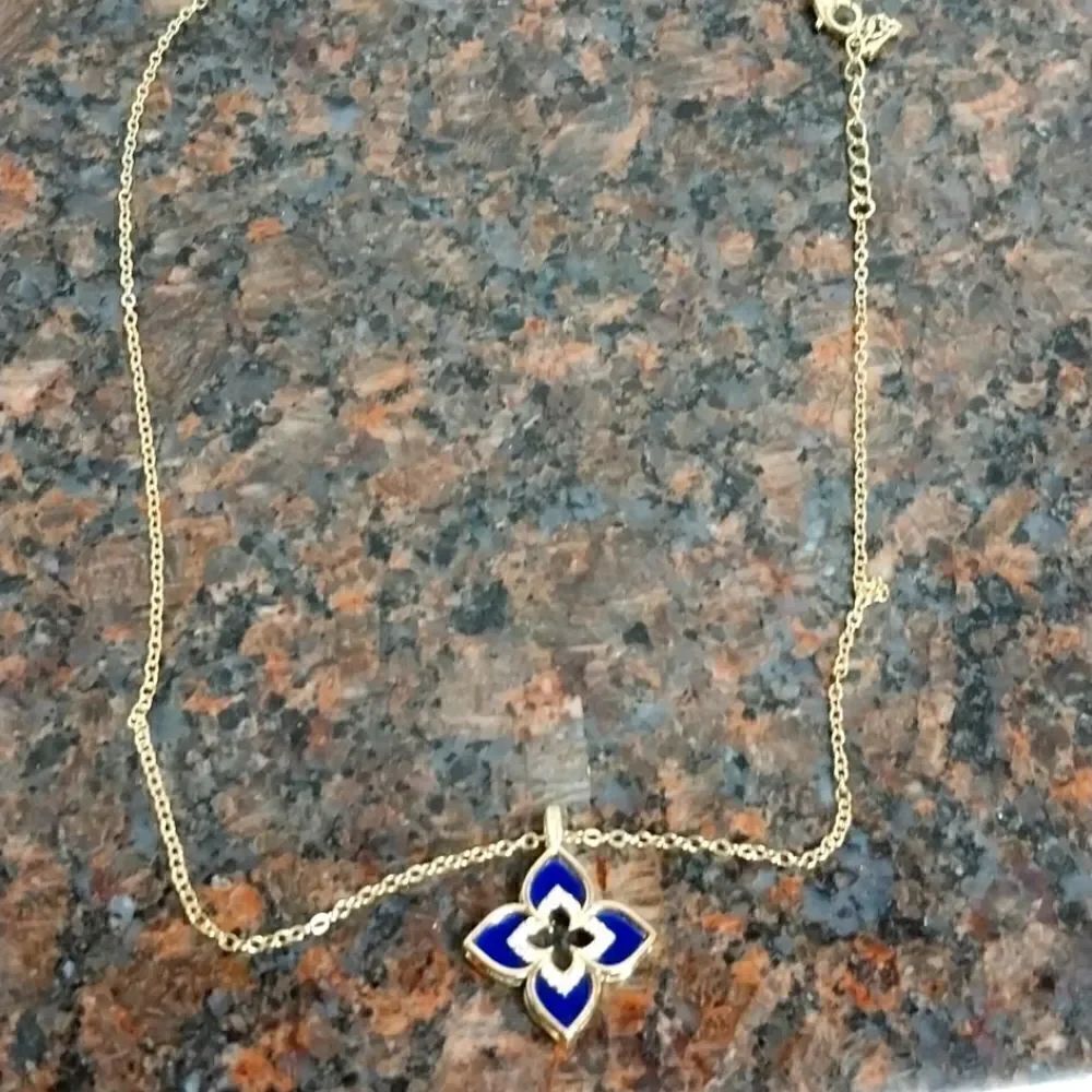 Blue Enamel and Faux Diamond Pendant...New